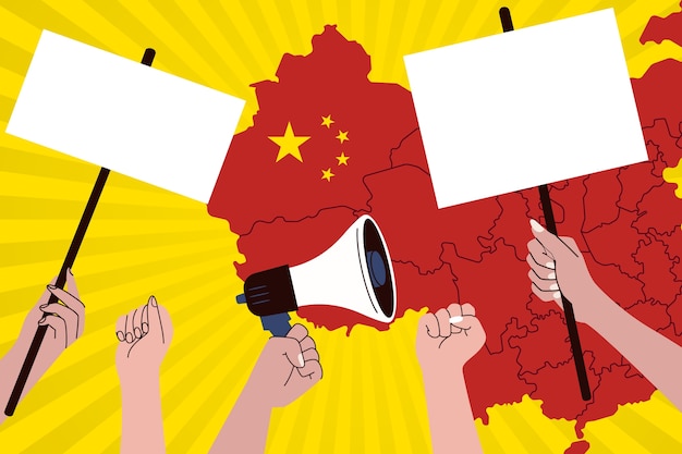 무료 벡터 손으로 그린 중국 항의 그림