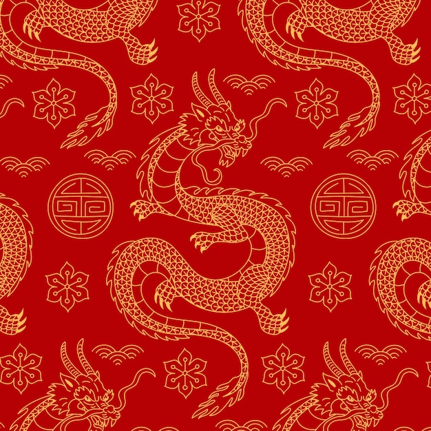 Hand drawn chinese dragon pattern design