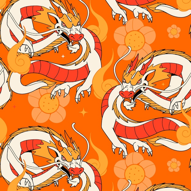 無料ベクター 手描きの中国のドラゴンのパターンデザイン