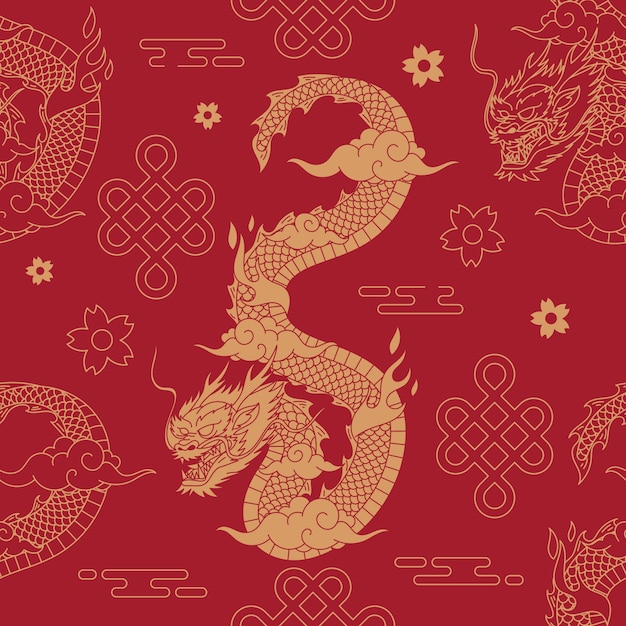 Vettore gratuito reticolo del drago cinese disegnato a mano
