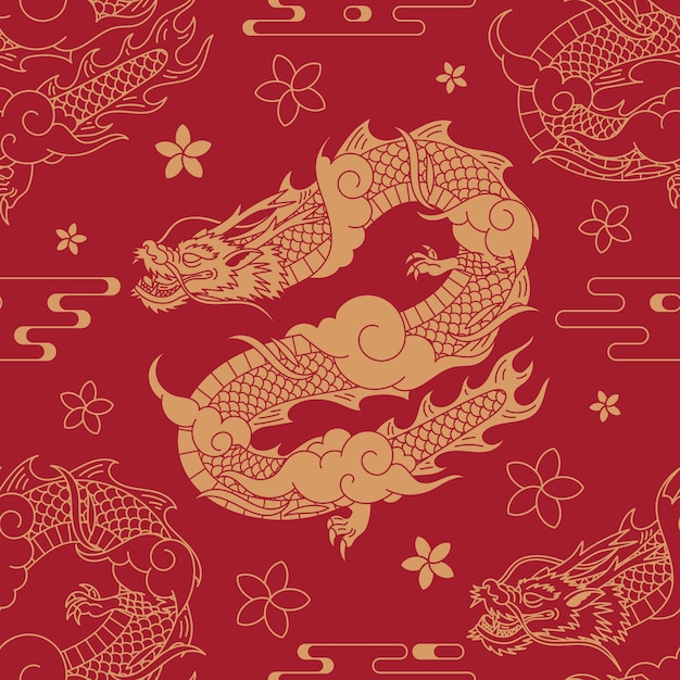 Бесплатное векторное изображение Ручной обращается китайский узор дракона