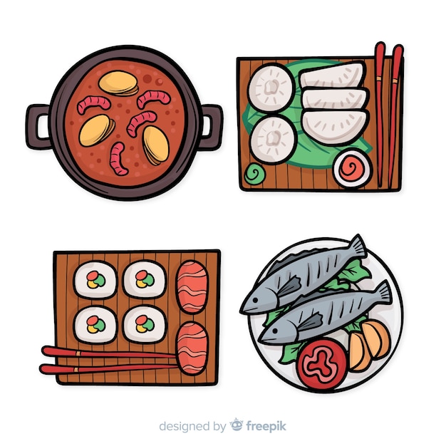 Hand drawn chinese food dishes collection