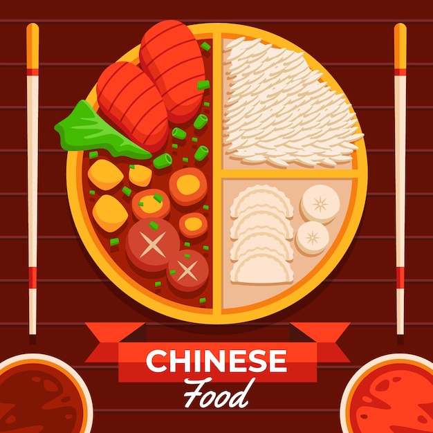 Illustrazione di cibo cinese disegnato a mano
