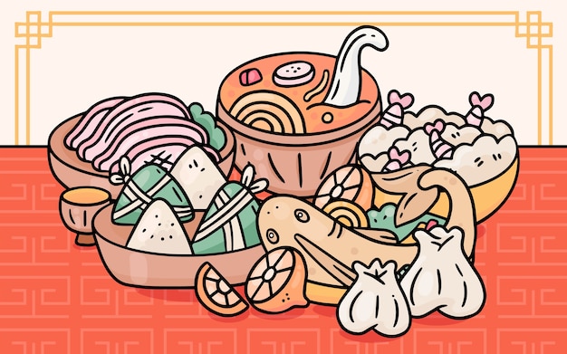 Free vector hand drawn chinese food