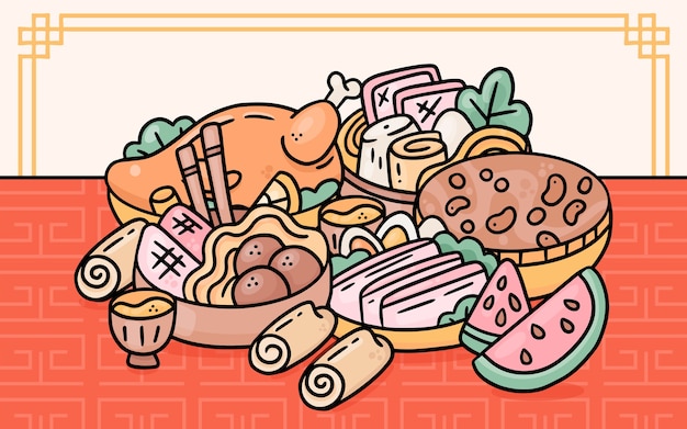 Free vector hand drawn chinese food