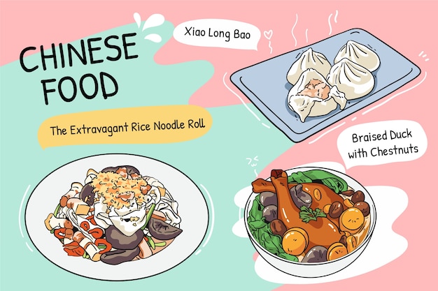 Hand drawn chinese food