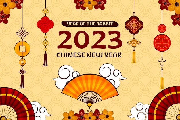 無料ベクター 手描きの中国の新年の背景