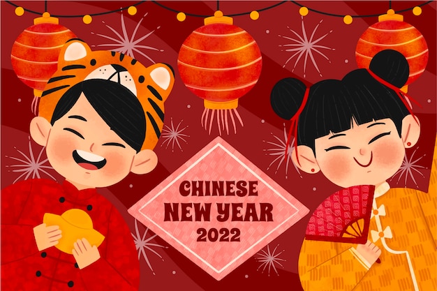 Hand drawn chinese new year background Free Vector