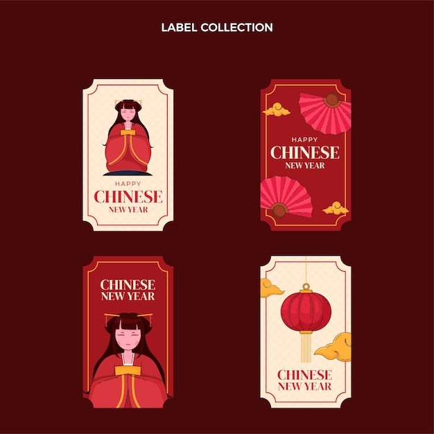 Free vector hand drawn chinese new year badges collection