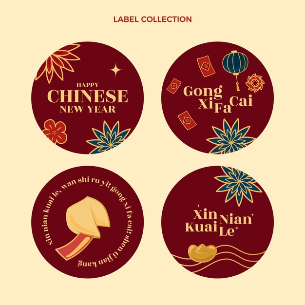 Free vector hand drawn chinese new year badges collection