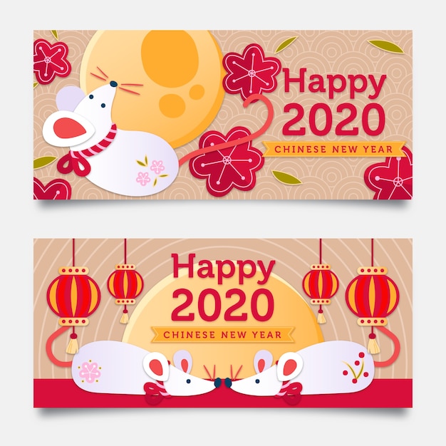 Hand drawn chinese new year banners template Free Vector