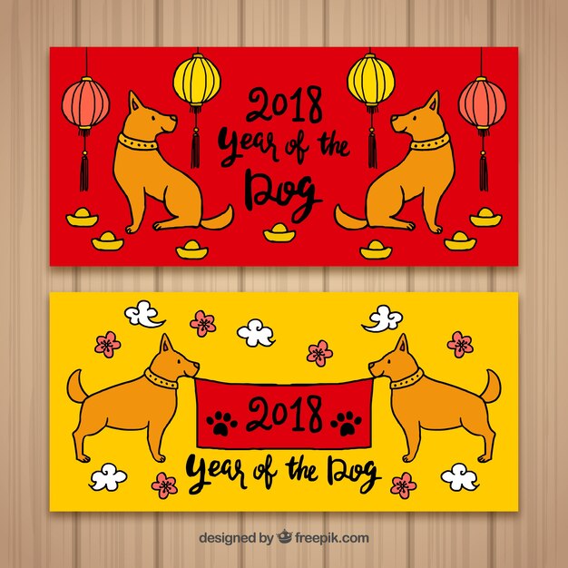 Free vector hand drawn chinese new year banners