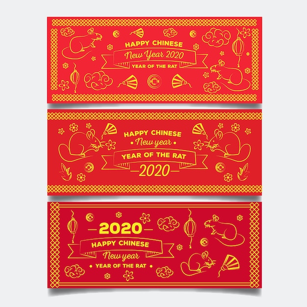 Hand drawn chinese new year banners