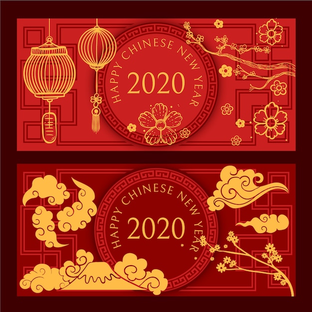 Free vector hand drawn chinese new year banners