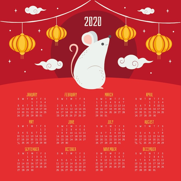 Calendario cinese disegnato a mano di nuovo anno