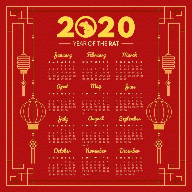 Calendario cinese disegnato a mano di nuovo anno