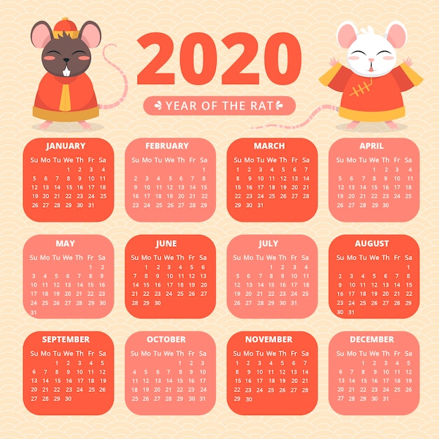 Calendario cinese disegnato a mano di nuovo anno