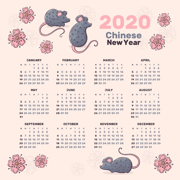 Calendario cinese disegnato a mano di nuovo anno