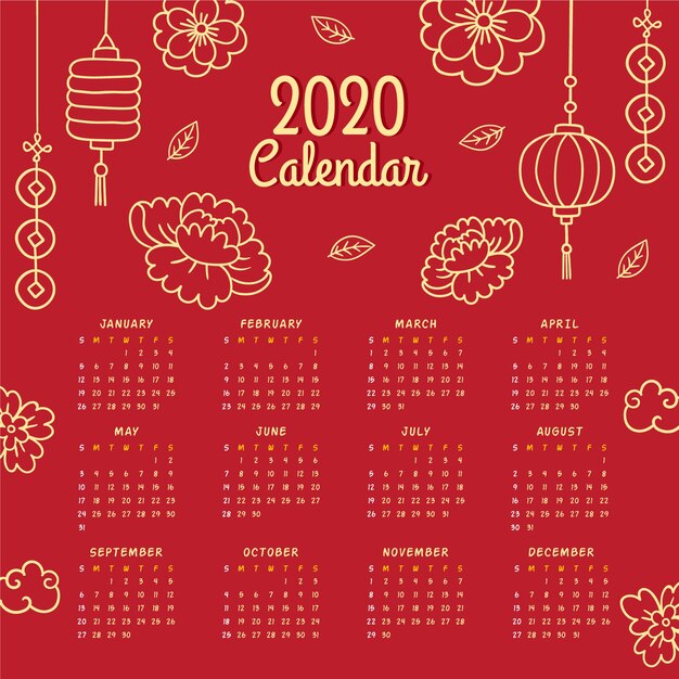 Hand drawn chinese new year calendar