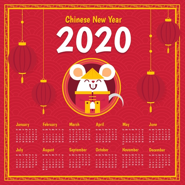 Free vector hand drawn chinese new year calendar