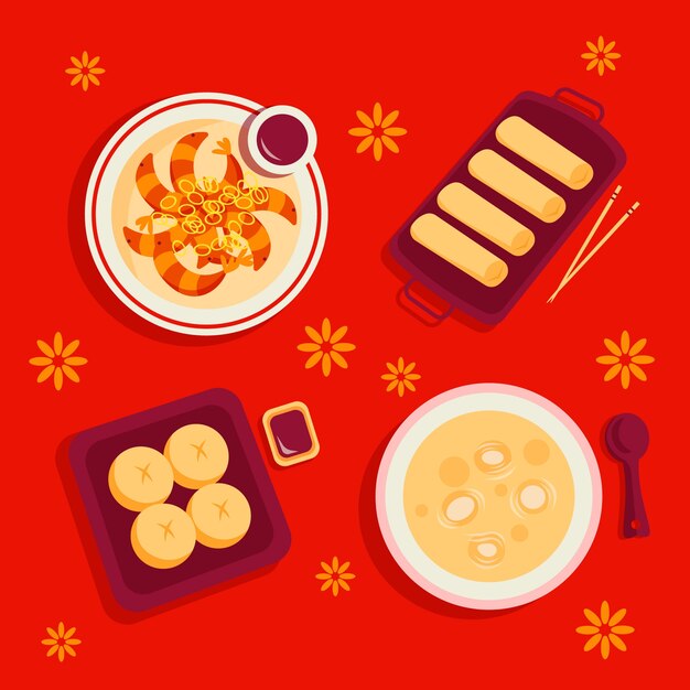 Hand drawn chinese new year celebration elements collection