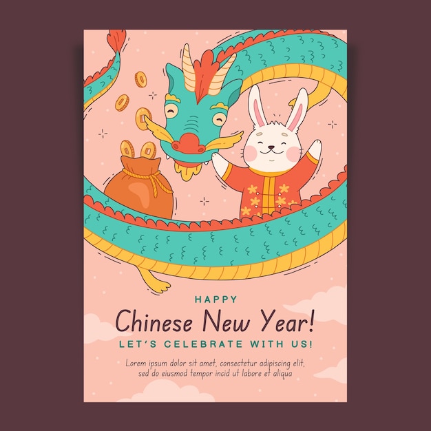 Free vector hand drawn chinese new year celebration vertical flyer template