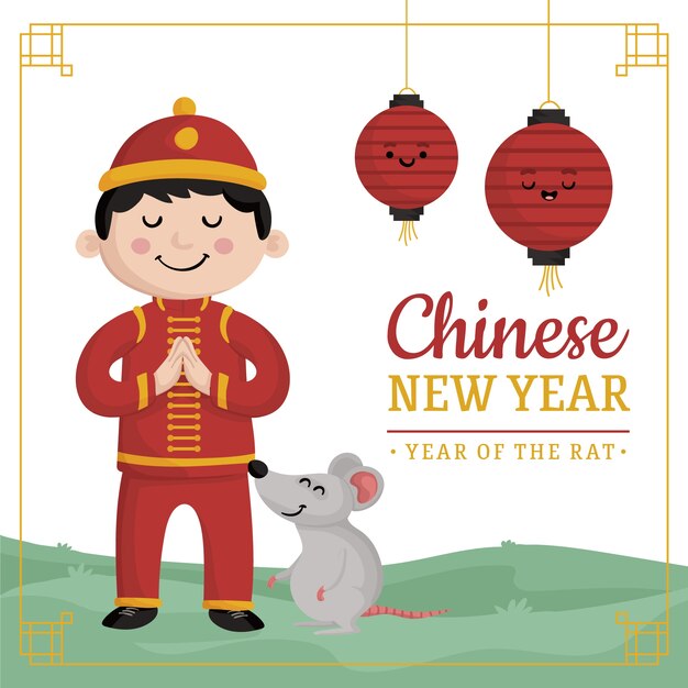 Hand drawn chinese new year concept