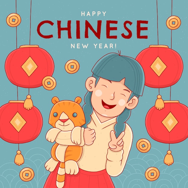 Free vector hand drawn chinese new year illustration