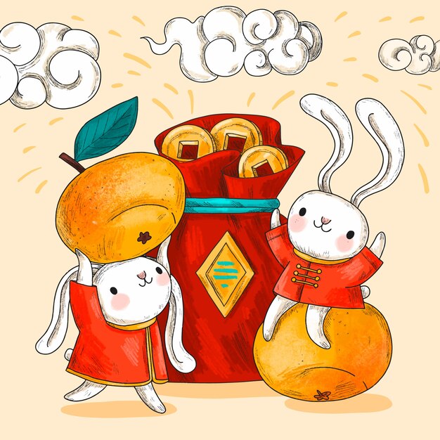 Hand drawn chinese new year illustration