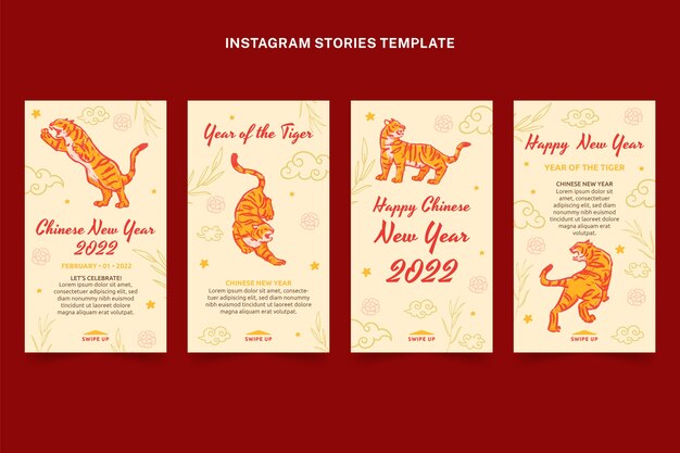 Hand drawn chinese new year instagram stories collection