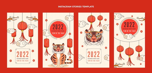 Collezione di storie di instagram di capodanno cinese disegnata a mano