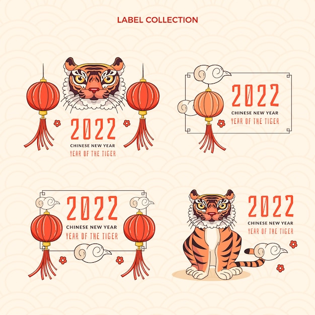 Hand drawn chinese new year labels collection