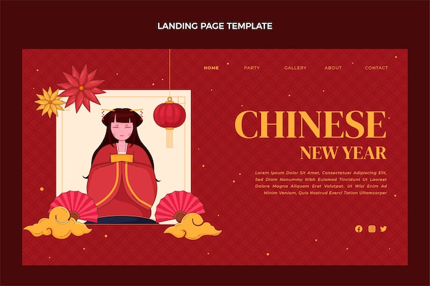 Hand drawn chinese new year landing page template