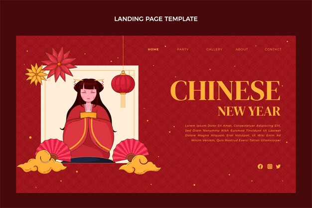 Hand drawn chinese new year landing page template