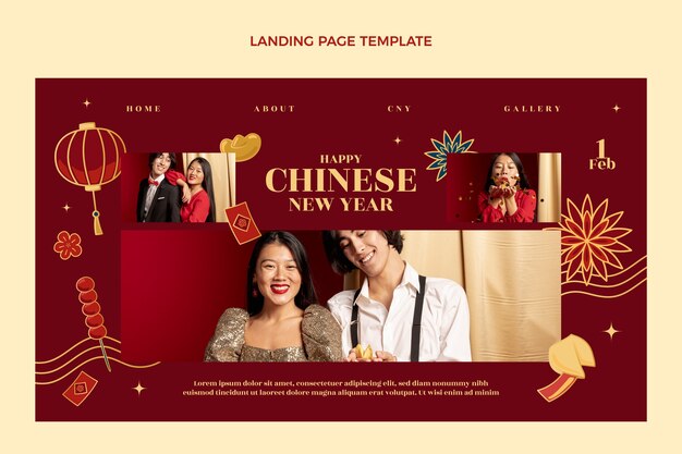 Hand drawn chinese new year landing page template