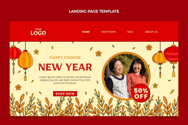 Free vector hand drawn chinese new year landing page template