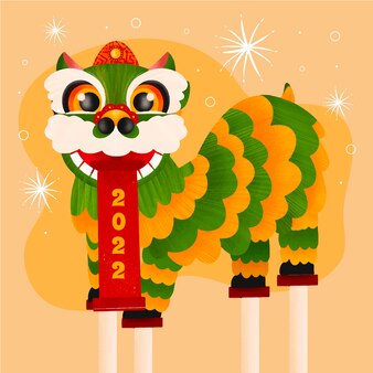 Hand drawn chinese new year lion dance illustration