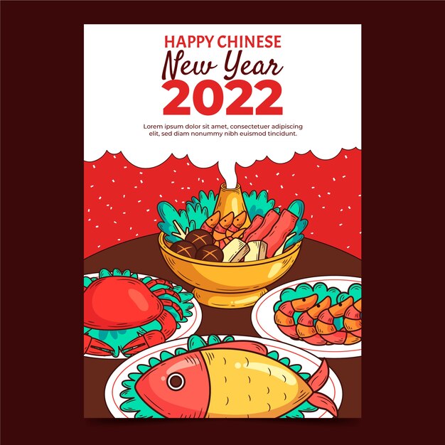 Hand drawn chinese new year reunion dinner greeting card template