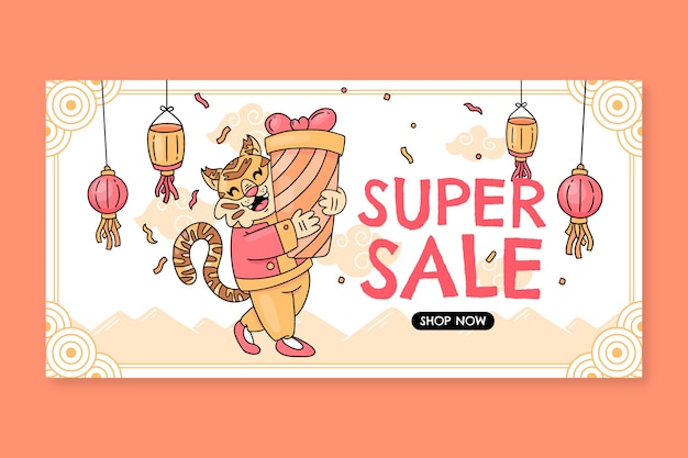 Free vector hand drawn chinese new year sale horizontal banner