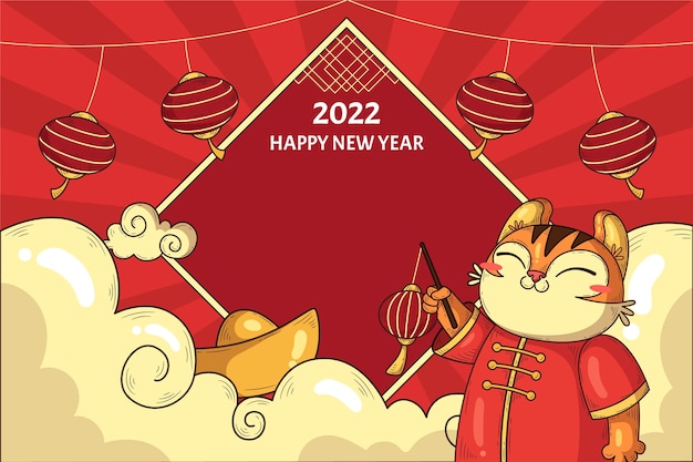 Vettore gratuito illustrazione disegnata a mano del distico della molla del capodanno cinese