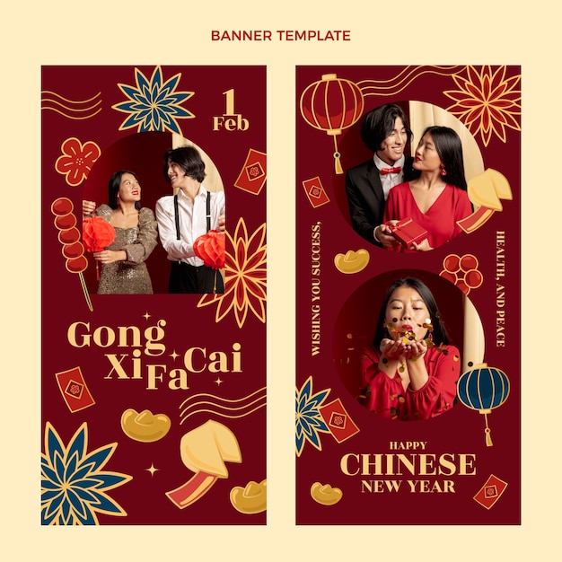 Free vector hand drawn chinese new year vertical banners set