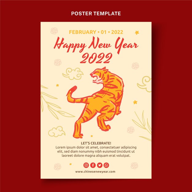 Hand drawn chinese new year vertical poster template