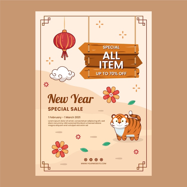 Hand drawn chinese new year vertical poster template