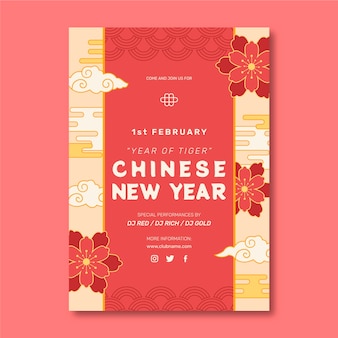 Hand drawn chinese new year vertical poster template