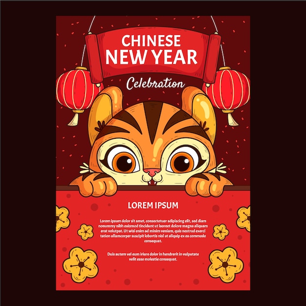 Hand drawn chinese new year vertical poster template