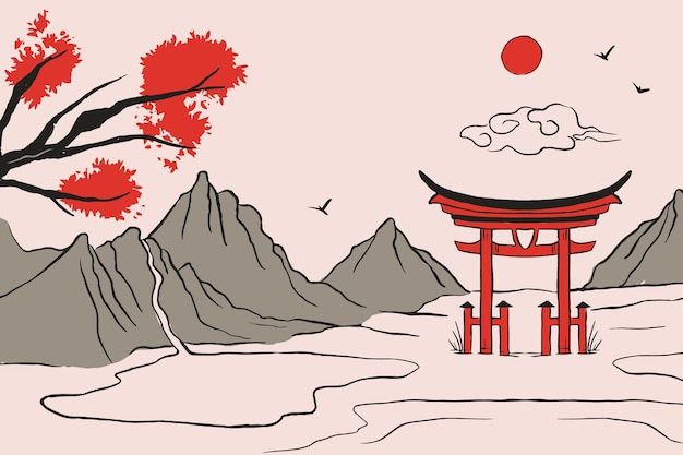 Бесплатное векторное изображение Нарисованная рукой иллюстрация в китайском стиле