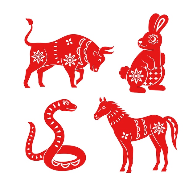 Free vector hand drawn chinese zodiac animals set