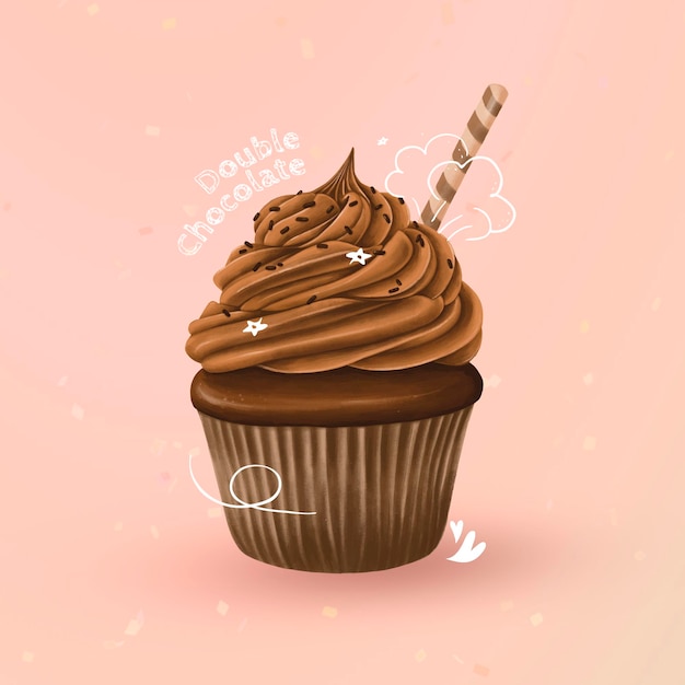 Hand drawn chocolate cupcake