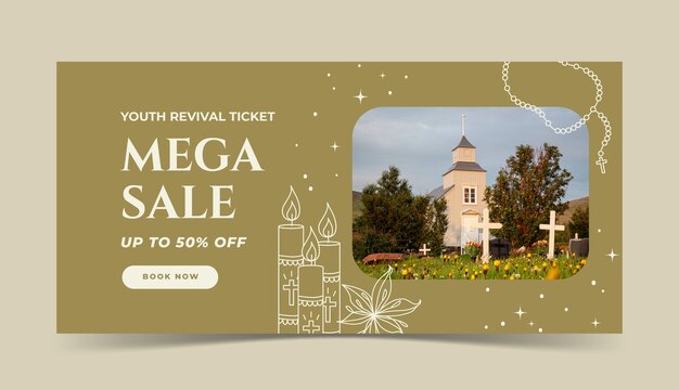 Hand drawn christian church sale banner template