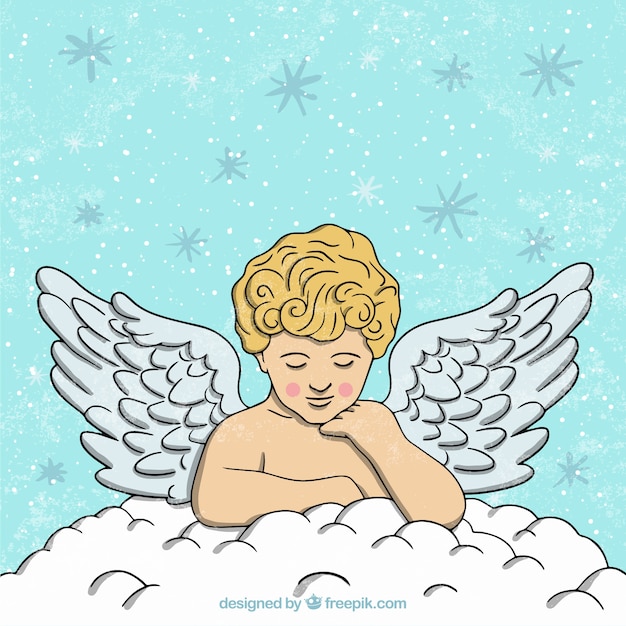 無料ベクター 手描きのクリスマス天使の雲の背景